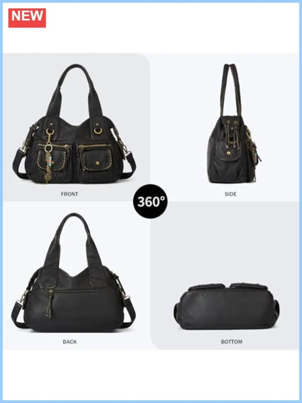 Women's Hobo Purse Vegan Leather Multi Pocket Tote Shoulder Bag